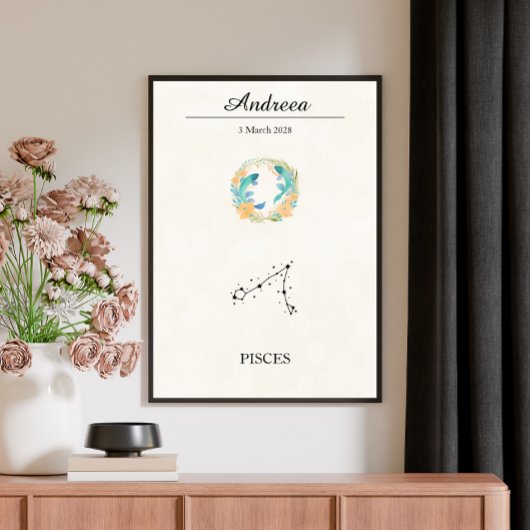Personalized Boho Pisces Zodiac Constellation Poster