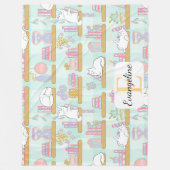Personalized Bookish Cat Gift Green Pastel Name Fleece Deken (Voorkant)