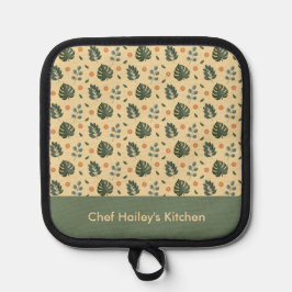 Personalized Botanical Name Cream and Sage Green Pannenlap