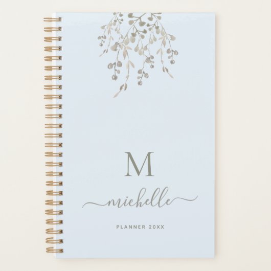 Personalized Botanical Watercolor Monogram Blue (Devant)