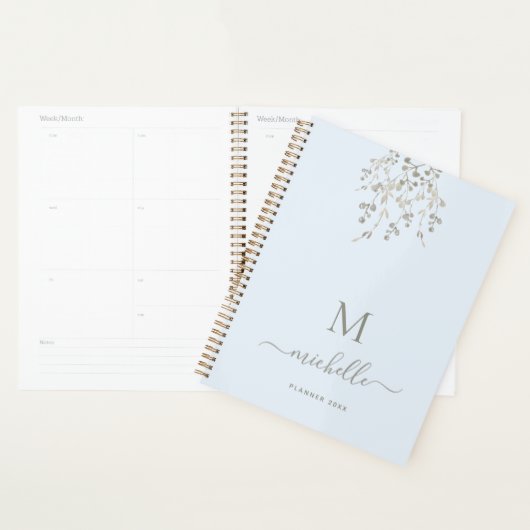 Personalized Botanical Watercolor Monogram Blue (Devant avec enveloppe)