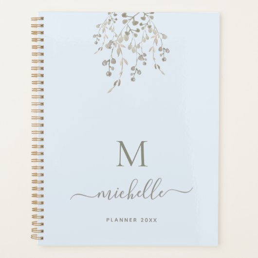 Personalized Botanical Watercolor Monogram Blue (Devant)