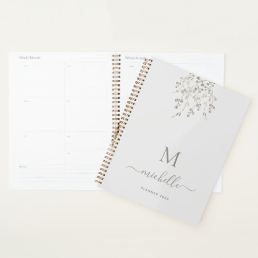 Personalized Botanical Watercolor Monogram Gray (Devant avec enveloppe)