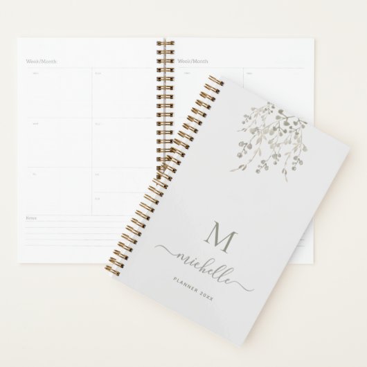 Personalized Botanical Watercolor Monogram Gray (Devant avec enveloppe)