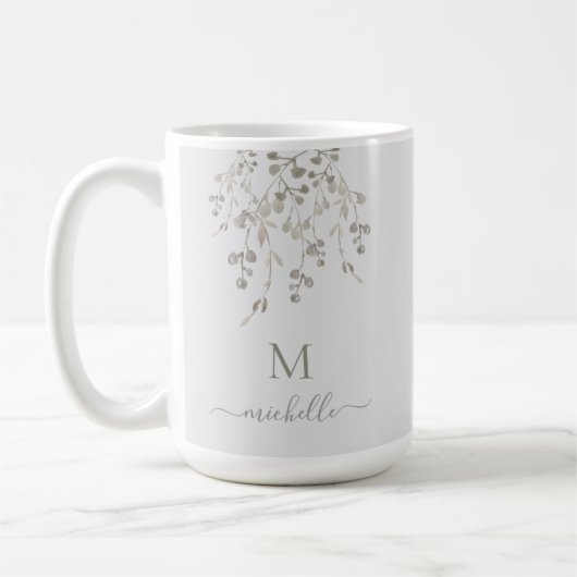 Personalized Botanical Watercolor Monogram Gray Koffiemok (Links)