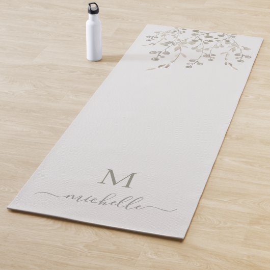 Personalized Botanical Watercolor Monogram Gray Yogamat (In situ)