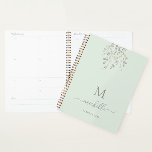 Personalized Botanical Watercolor Monogram Sage (Devant avec enveloppe)
