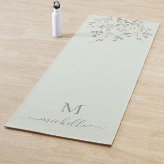 Personalized Botanical Watercolor Monogram Sage Yogamat (In situ)