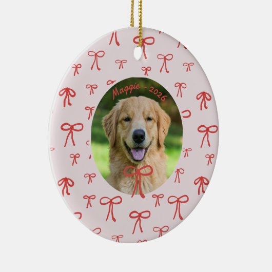 Personalized Bow Pattern Pet Photo Ornament  (Rechts)