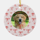 Personalized Bow Pattern Pet Photo Ornament  (Voorkant)