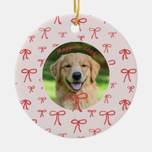 Personalized Bow Pattern Pet Photo Ornament  (Voorkant)