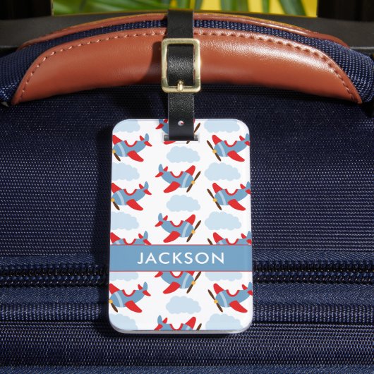 Personalized Boy Airplanes Bagagelabel (Voorkant Insitu 2)