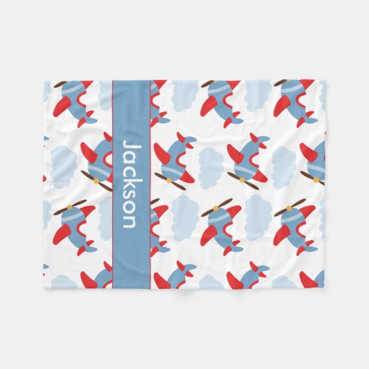 Personalized Boy Airplanes Fleece Deken (Voorkant (Horizontaal))