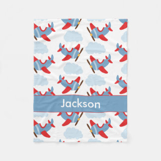 Personalized Boy Airplanes Fleece Deken