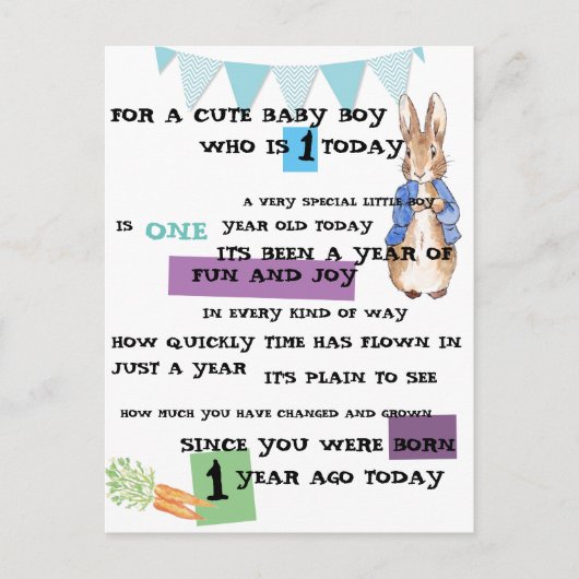 Personalized Boy Birthday Briefkaart - Peter Rabbi (Voorkant)