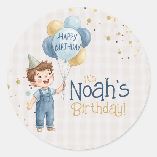 Personalized Boy Birthday Party Sticker (Voorkant)