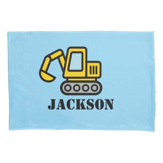 Personalized boy's room excavator pillow case kussensloop (Voorkant)