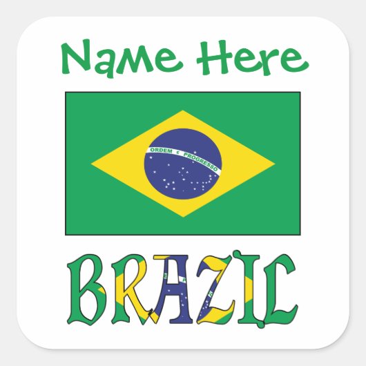 Personalized Brazil Flag Square Label (Voorkant)