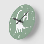 Personalized Brontosaurus Kids Wall Clock Sage Gre Ronde Klok (Hoek)