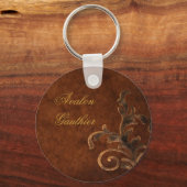Personalized Bronze Scroll Leaf Sleutelhanger (Voorkant)