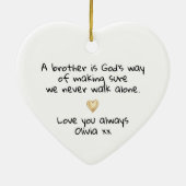Personalized Brother Gold Heart Keepsake Keramisch Ornament (Achterkant)