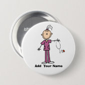Personalized Brunette Stick Figuur Nurse Button (Voorkant /achterkant)