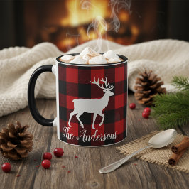 Personalized Buffalo Plaid Deer Family Name Mug Gi Mok