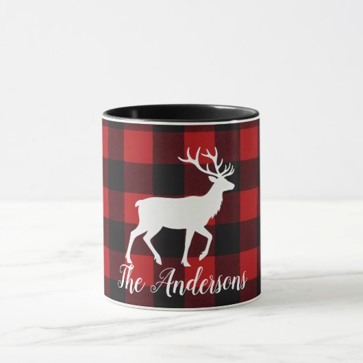 Personalized Buffalo Plaid Deer Family Name Mug Gi Mok (Midden)