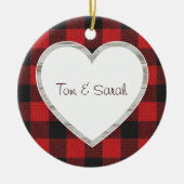 Personalized Buffalo Plaid Heart Rustic  Keramisch Ornament (Voorkant)