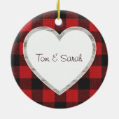 Personalized Buffalo Plaid Heart Rustic  Keramisch Ornament (Achterkant)