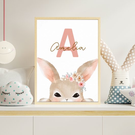 Personalized Bunny Initial Nursery Wall Art Waterc Poster
