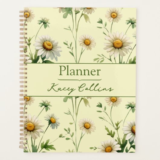 Personalized Butter Yellow Vintage Daisy Planner (Voorkant)