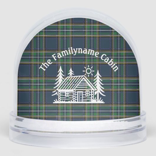 Personalized Cabin Snow Globe with Green Tartan  (Avant)