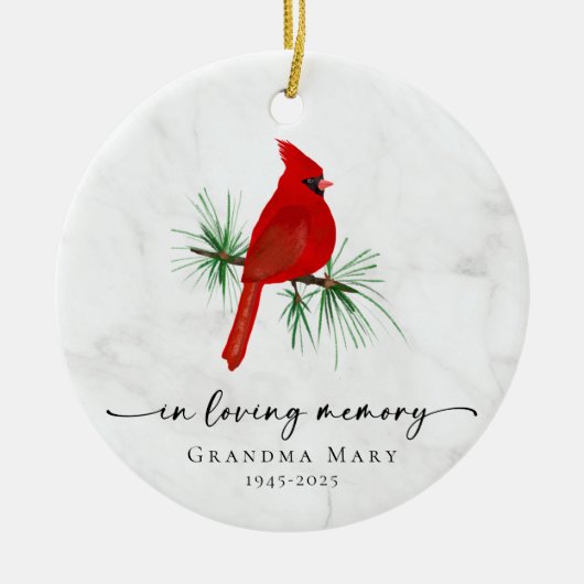 Personalized Cardinal In Loving Memory Keepsake Keramisch Ornament (Voorkant)