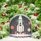 Personalized Cartoon Space Rocket Sneeuwbol (Kerstmis)