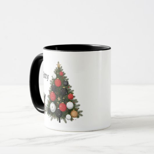 Personalized Cat & Christmas Tree Coffee Mug (Devant gauche)