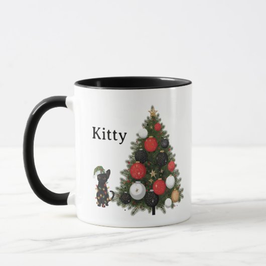 Personalized Cat & Christmas Tree Coffee Mug Mok (Links)