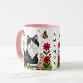 Personalized Cat, Flowers and Butterflies   Mok (Voorkant links)