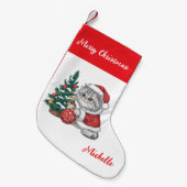 Personalized Cat with Santa Hat Christmas tree     Kleine Kerstsok (Voorkant (Hangend))