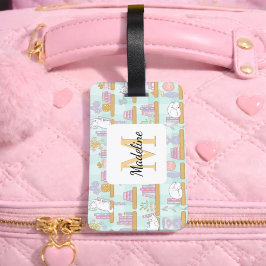 Personalized Cats Library Book Girl Mint Green Bagagelabel