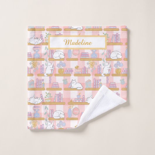 Personalized Cat's Library Bookish Pastel Pink (Gant de toilette)