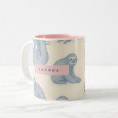 Personalized Charming Elegant Blue Sloth Pattern Tweekleurige Koffiemok (Voorkant links)