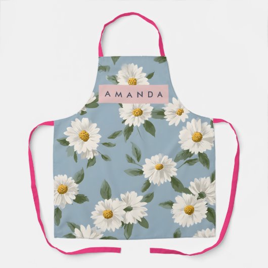 Personalized Charming White Daisies on Dusty Blue Schort (Voorkant)