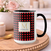 Personalized Checkered Name Mug Red Black Stripe