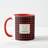 Personalized Checkered Name Mug Red Black Stripe (Gauche)