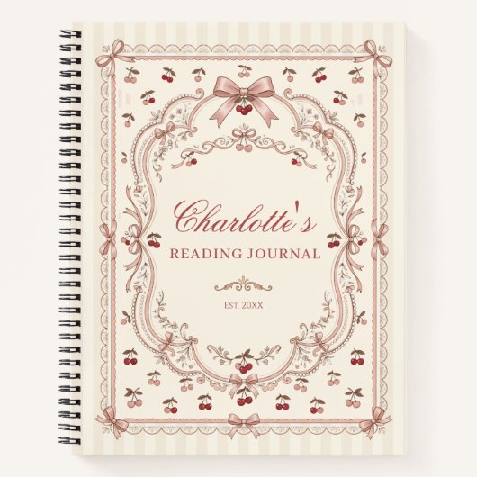 Personalized Cherry Bow Book Lover Reading Journal (Devant)