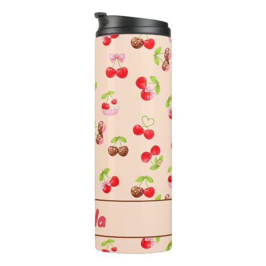 Personalized Cherry Dessert Pattern Cute Name Thermosbeker (Geroteerd rechts)