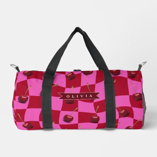 Personalized Cherry Gingham Retro Custom Name Plunjezak (Voorkant)