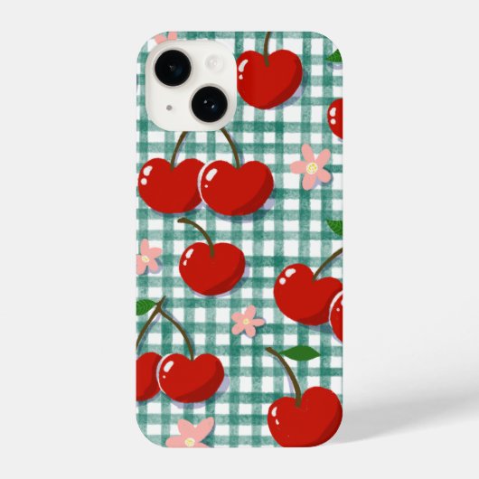 Personalized Cherry on Green Gingham Phone Case –  iPhone Hoesje (Achterkant)