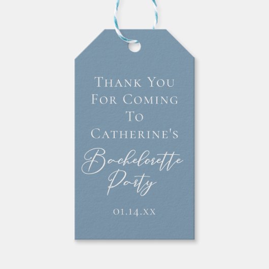 Personalized Chic Dusty Blue Bachelorette Party Cadeaulabel (Voorkant)